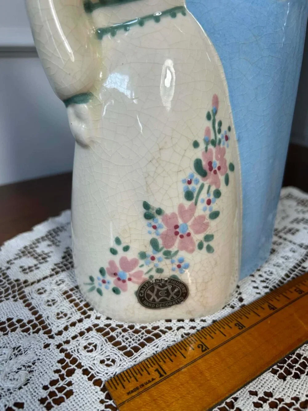 Vintage 1940s Weil Ware California Pottery Country Girl Figurine Vase 10” - Orig